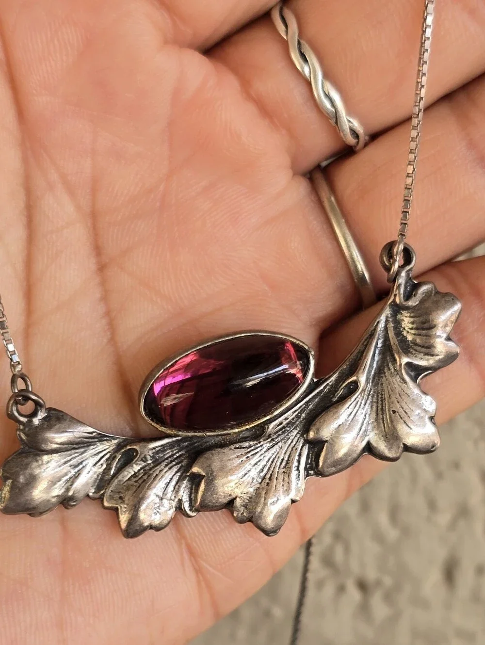 Art Nouveau Arts & Crafts style solid 925 sterling silver marquise amethyst